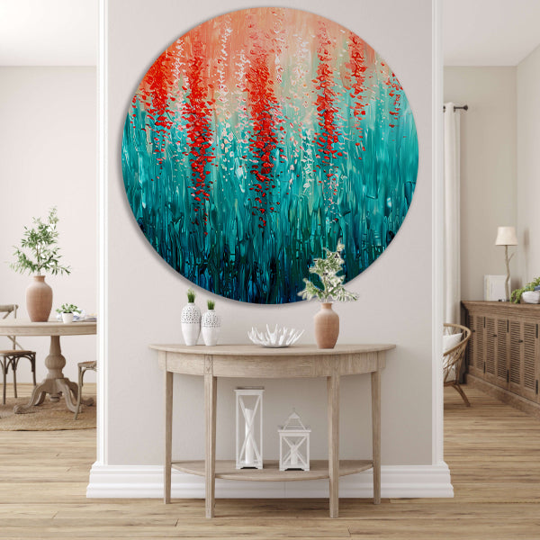 Abstracte bloemen in levendige kleuren aluminium muurcirkel