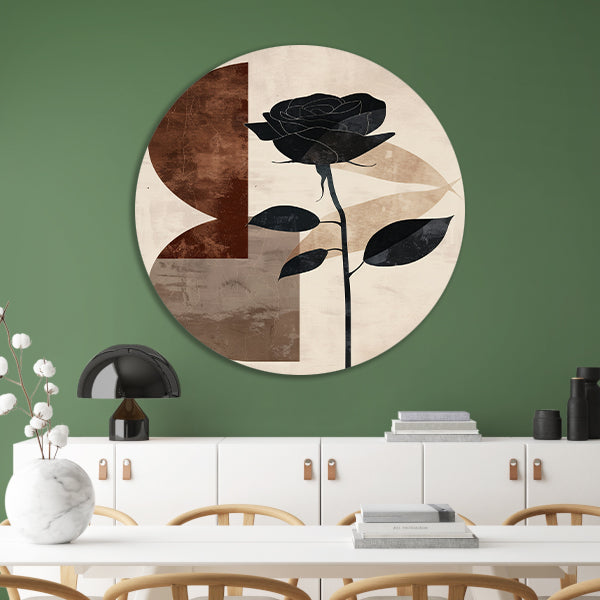 Sepia Roos met Art Deco Invloeden aluminium muurcirkel