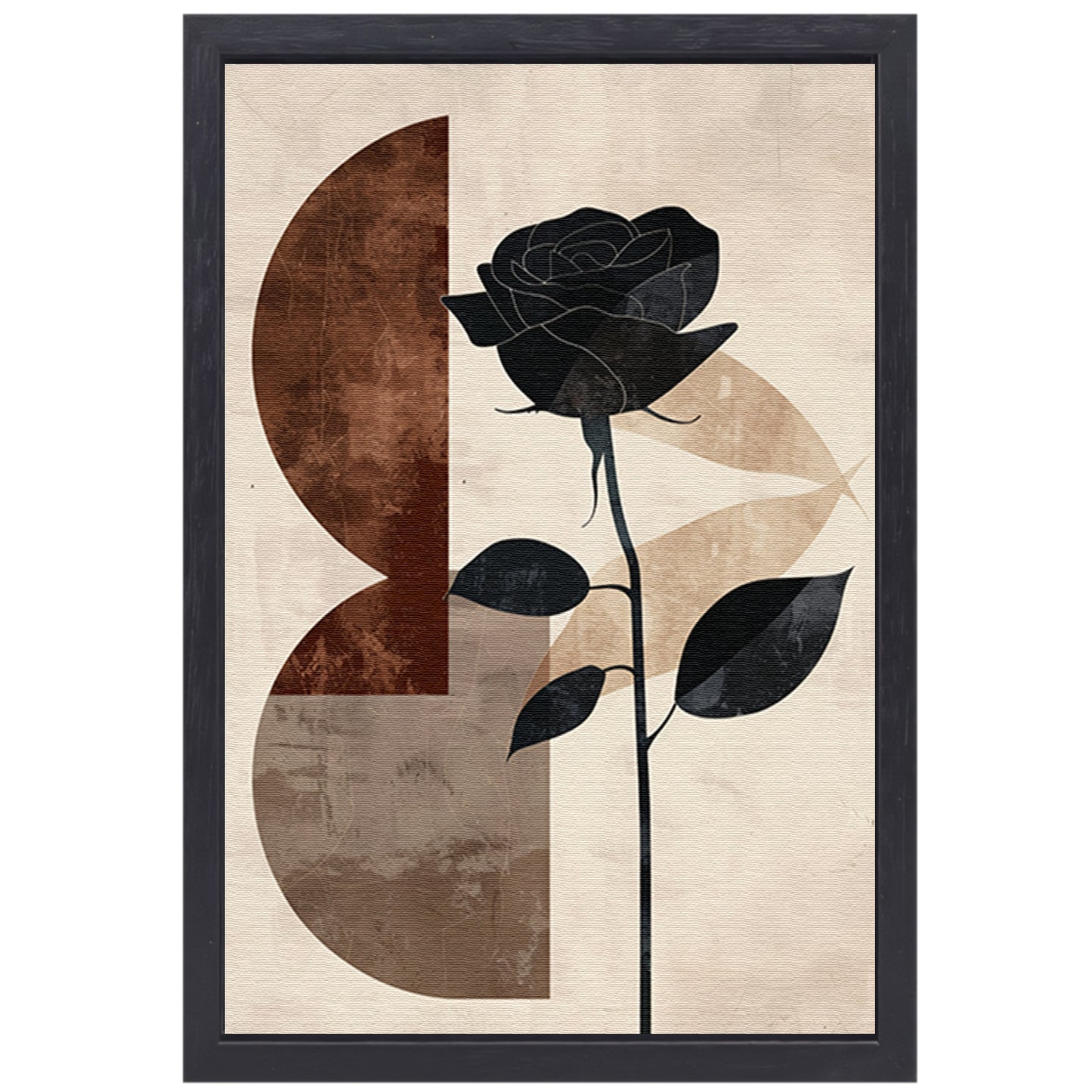 Sepia Roos met Art Deco Invloeden canvas met baklijst
