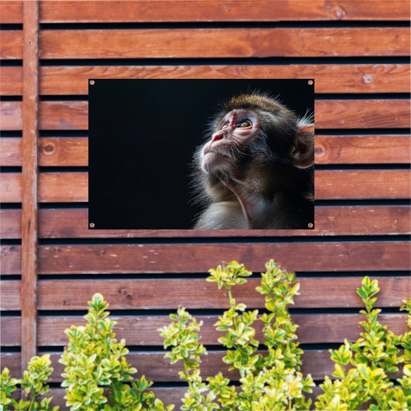 Reflecterende aap in donkere achtergrond tuinposter