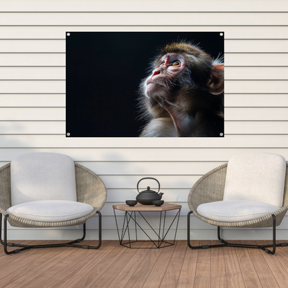 Reflecterende aap in donkere achtergrond tuinposter