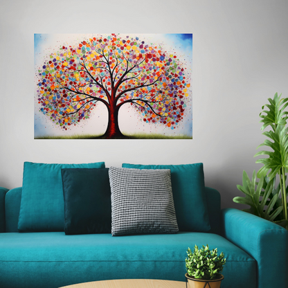 Levendige Boom van Kleurrijke Bladeren canvas met baklijst