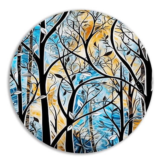 Kleurrijke Abstracte Natuur in Art Deco Stijl aluminium muurcirkel