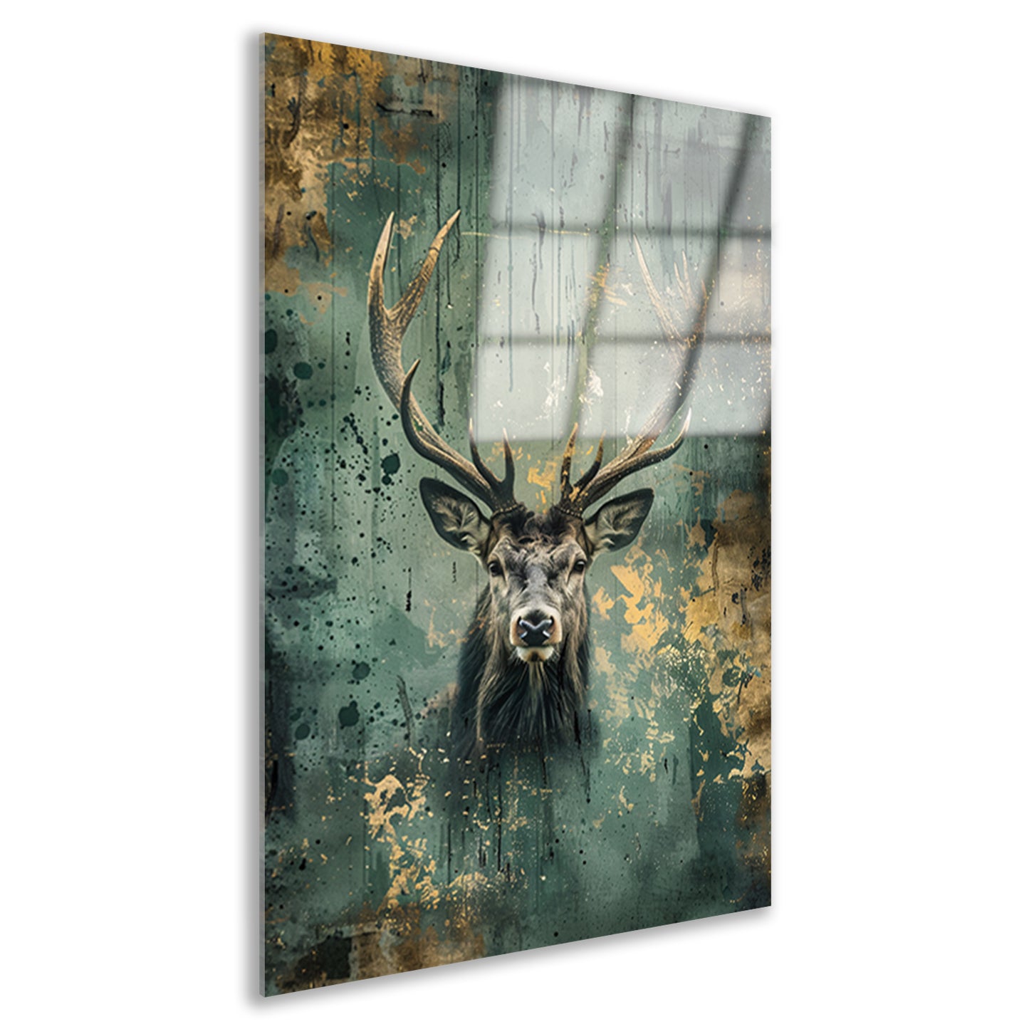 Hert met abstracte achtergrond in groen en goud acrylglas