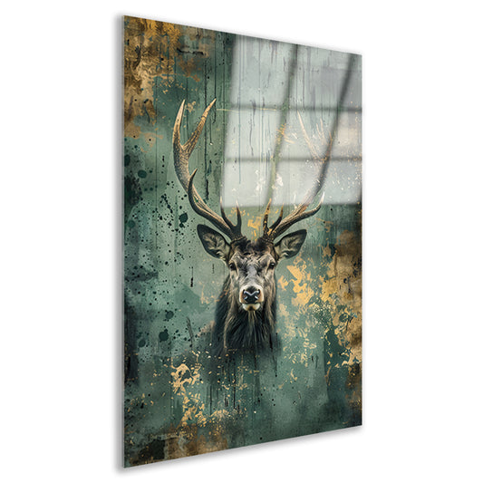 Hert met abstracte achtergrond in groen en goud acrylglas
