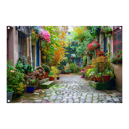 Impressionistische Straat met Bloeiende Planten tuinposter