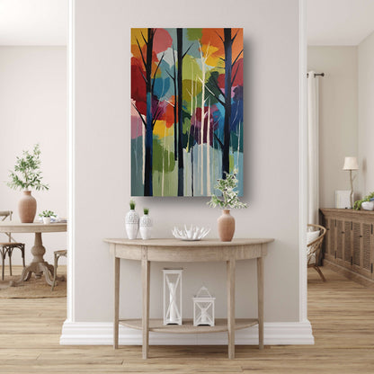 Bosgezicht in Abstracte Kleurenpracht canvas met baklijst