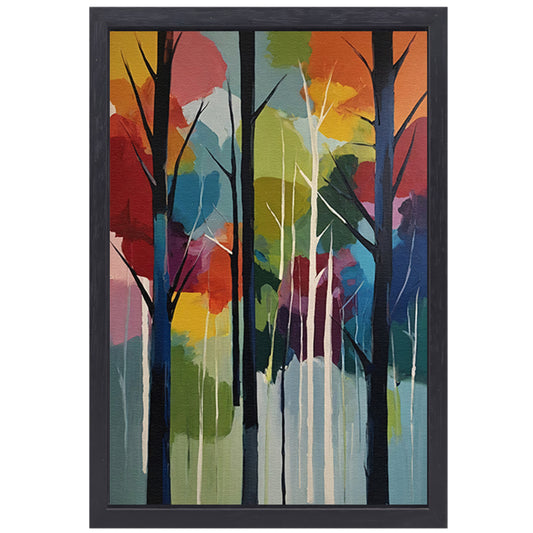 Bosgezicht in Abstracte Kleurenpracht canvas met baklijst