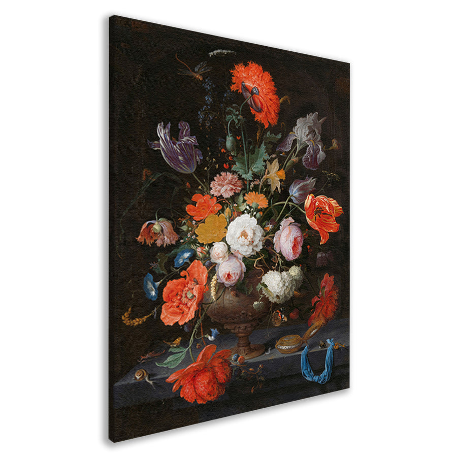 Stilleven met bloemen en een horloge - Abraham Mignon canvas