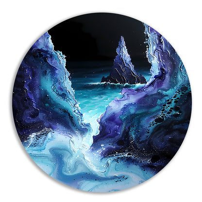 Abstract zeelandschap met zeilboot in kleuren aluminium muurcirkel