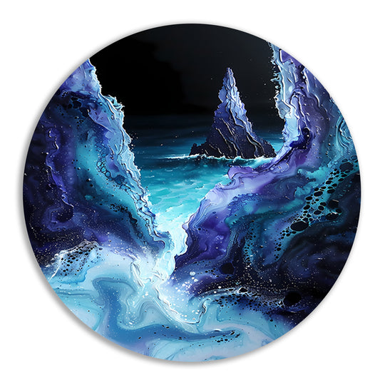 Abstract zeelandschap met zeilboot in kleuren aluminium muurcirkel