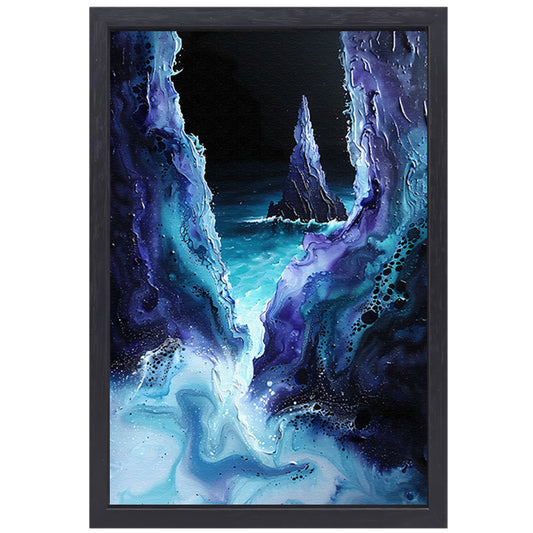 Abstract zeelandschap met zeilboot in kleuren canvas met baklijst