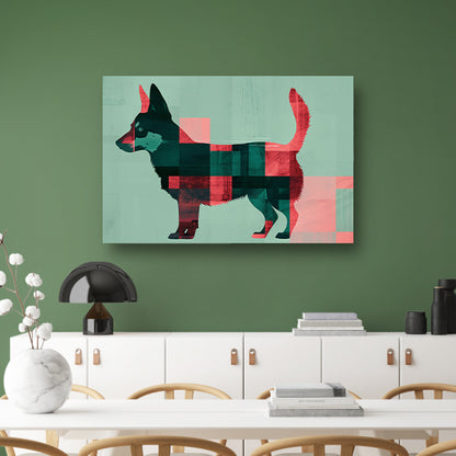 Abstracte kleurrijke hond in geometrische vlakken poster