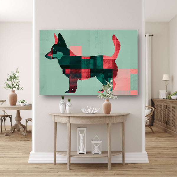 Abstracte kleurrijke hond in geometrische vlakken poster