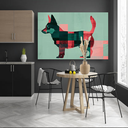 Abstracte kleurrijke hond in geometrische vlakken poster