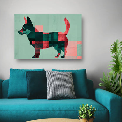 Abstracte kleurrijke hond in geometrische vlakken acrylglas