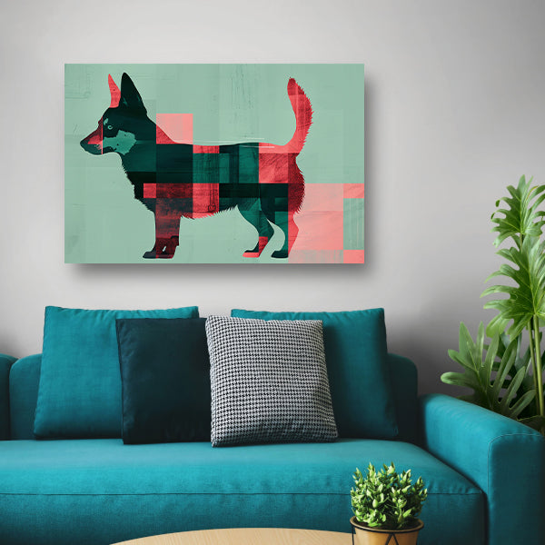 Abstracte kleurrijke hond in geometrische vlakken poster