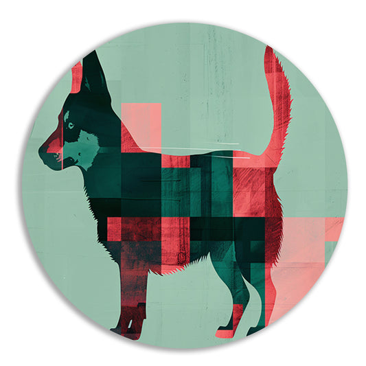 Abstracte kleurrijke hond in geometrische vlakken aluminium muurcirkel