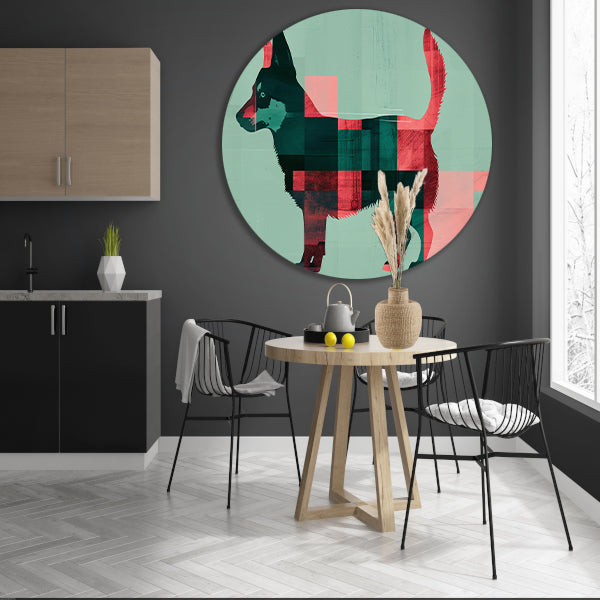 Abstracte kleurrijke hond in geometrische vlakken aluminium muurcirkel