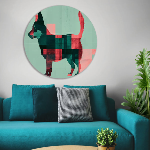 Abstracte kleurrijke hond in geometrische vlakken aluminium muurcirkel