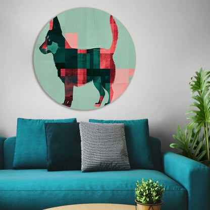 Abstracte kleurrijke hond in geometrische vlakken aluminium muurcirkel