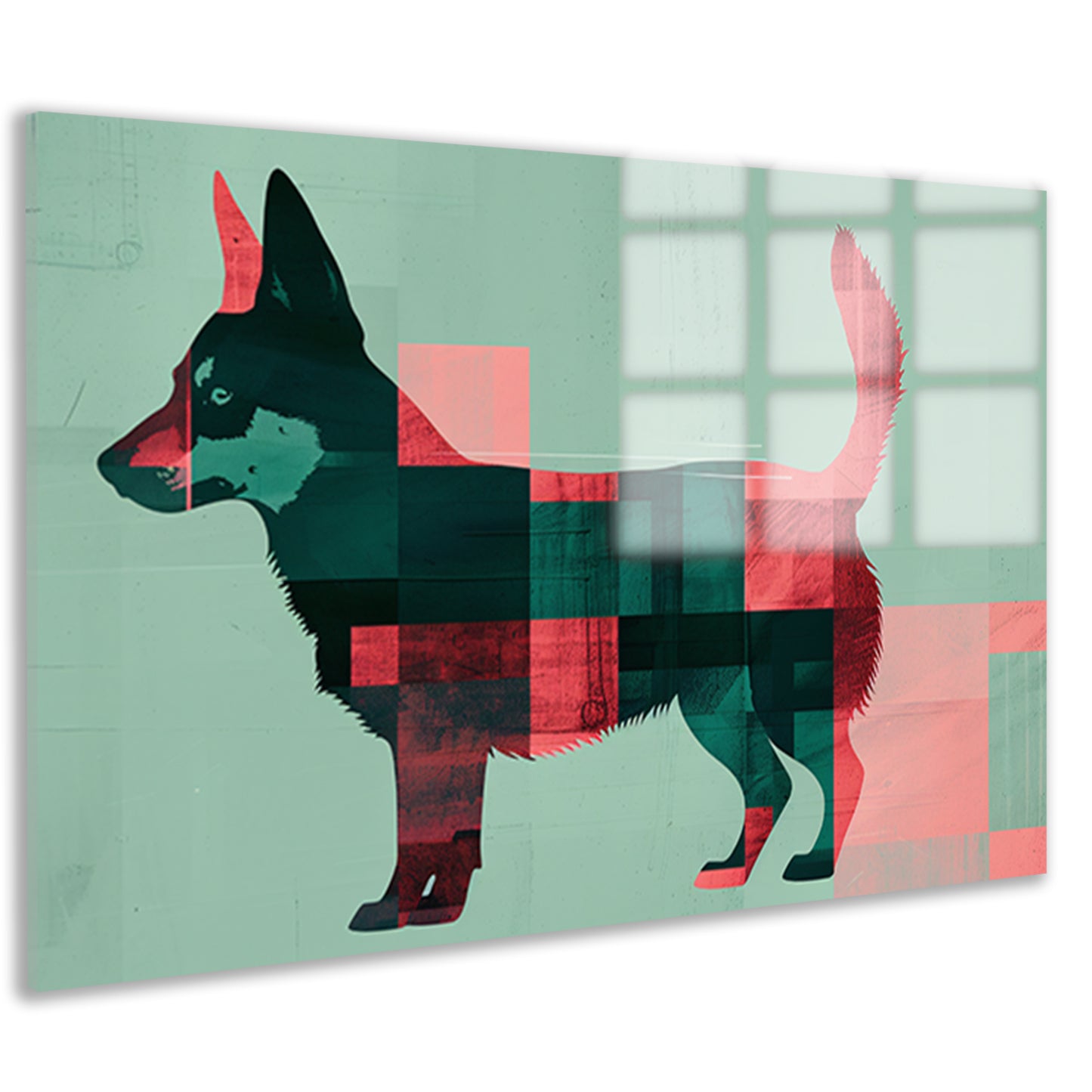 Abstracte kleurrijke hond in geometrische vlakken acrylglas