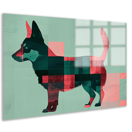 Abstracte kleurrijke hond in geometrische vlakken acrylglas