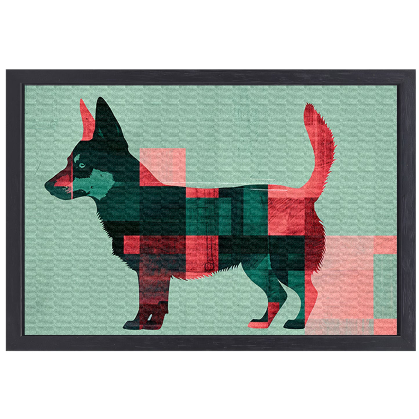 Abstracte kleurrijke hond in geometrische vlakken canvas met baklijst