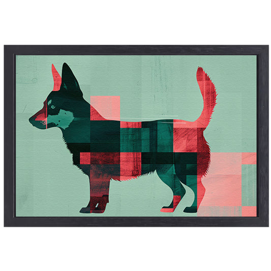 Abstracte kleurrijke hond in geometrische vlakken canvas met baklijst