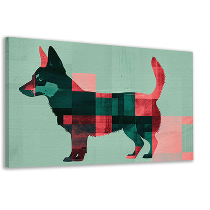 Abstracte kleurrijke hond in geometrische vlakken canvas