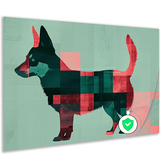 Abstracte kleurrijke hond in geometrische vlakken poster