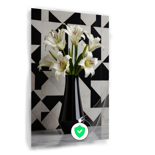 Stijlvolle Lelies in Zwart-witte Geometrische Setting poster