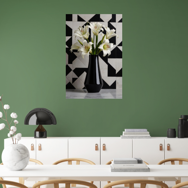 Stijlvolle Lelies in Zwart-witte Geometrische Setting poster