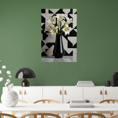 Stijlvolle Lelies in Zwart-witte Geometrische Setting poster
