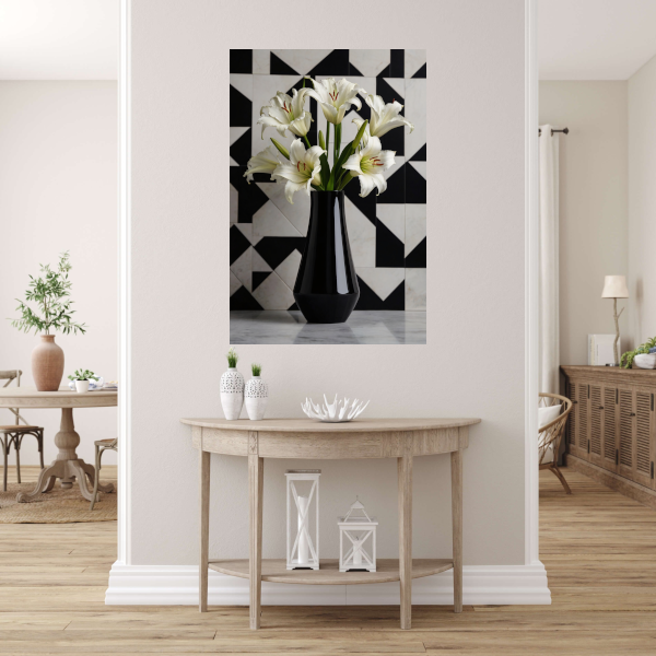 Stijlvolle Lelies in Zwart-witte Geometrische Setting poster