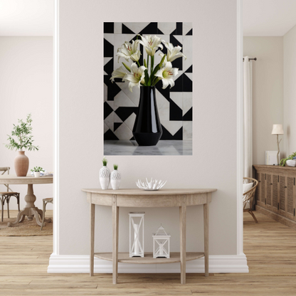 Stijlvolle Lelies in Zwart-witte Geometrische Setting poster