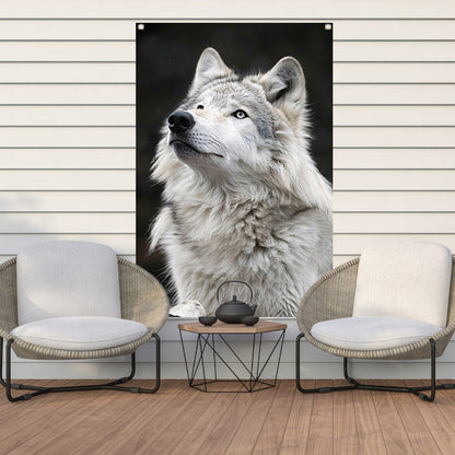 Portret van een Witte Wolf in Zwart-Wit tuinposter