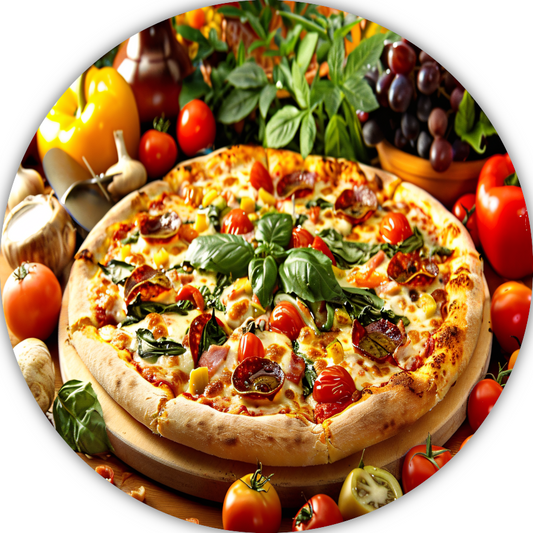 Ambachtelijke pizza met verse kruiden en groenten forex muurcirkel