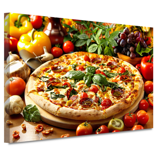 Ambachtelijke pizza met verse kruiden en groenten canvas