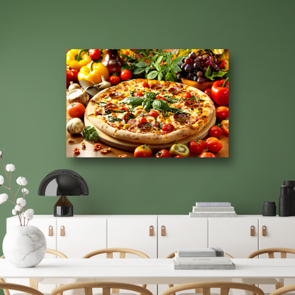 Ambachtelijke pizza met verse kruiden en groenten acrylglas
