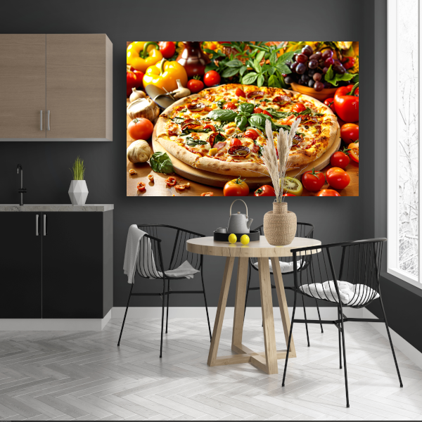 Ambachtelijke pizza met verse kruiden en groenten canvas
