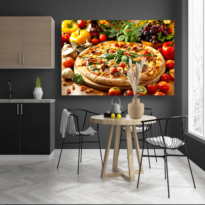 Ambachtelijke pizza met verse kruiden en groenten canvas