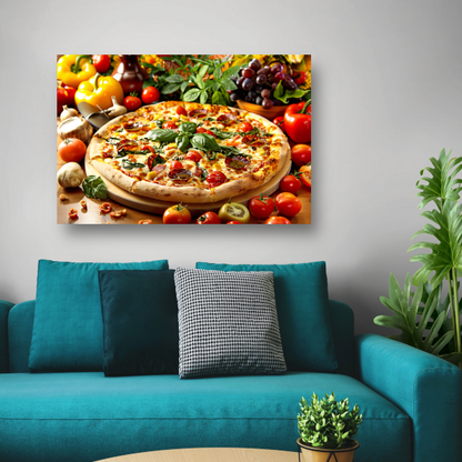 Ambachtelijke pizza met verse kruiden en groenten poster