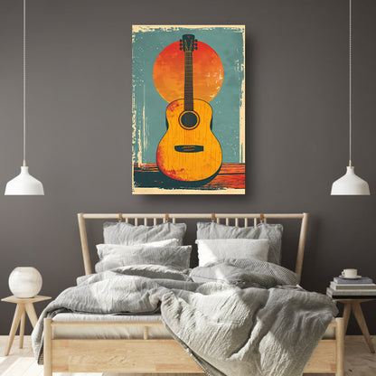 Vintage Gitaar in Ondergaande Zon canvas