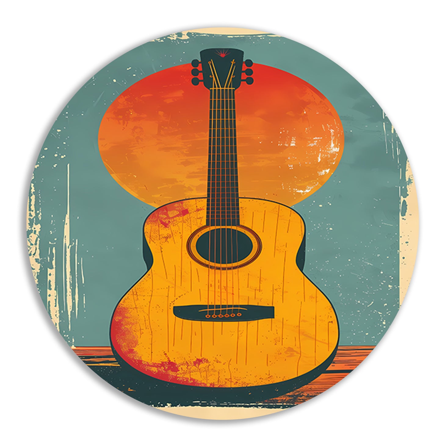Vintage Gitaar in Ondergaande Zon forex muurcirkel
