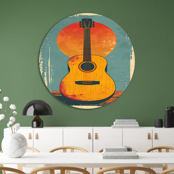 Vintage Gitaar in Ondergaande Zon forex muurcirkel