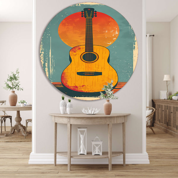 Vintage Gitaar in Ondergaande Zon forex muurcirkel