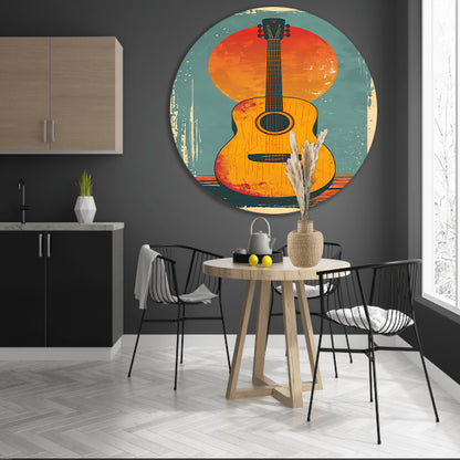 Vintage Gitaar in Ondergaande Zon forex muurcirkel