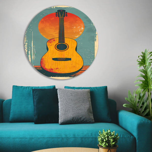 Vintage Gitaar in Ondergaande Zon forex muurcirkel