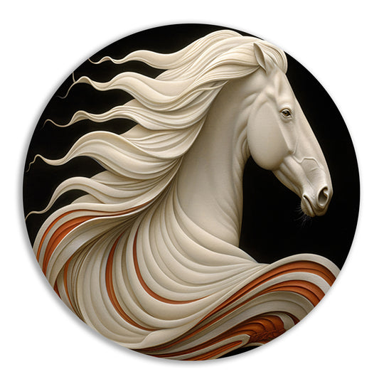 Uniek digitaal kunstwerk van sierlijk paard aluminium muurcirkel
